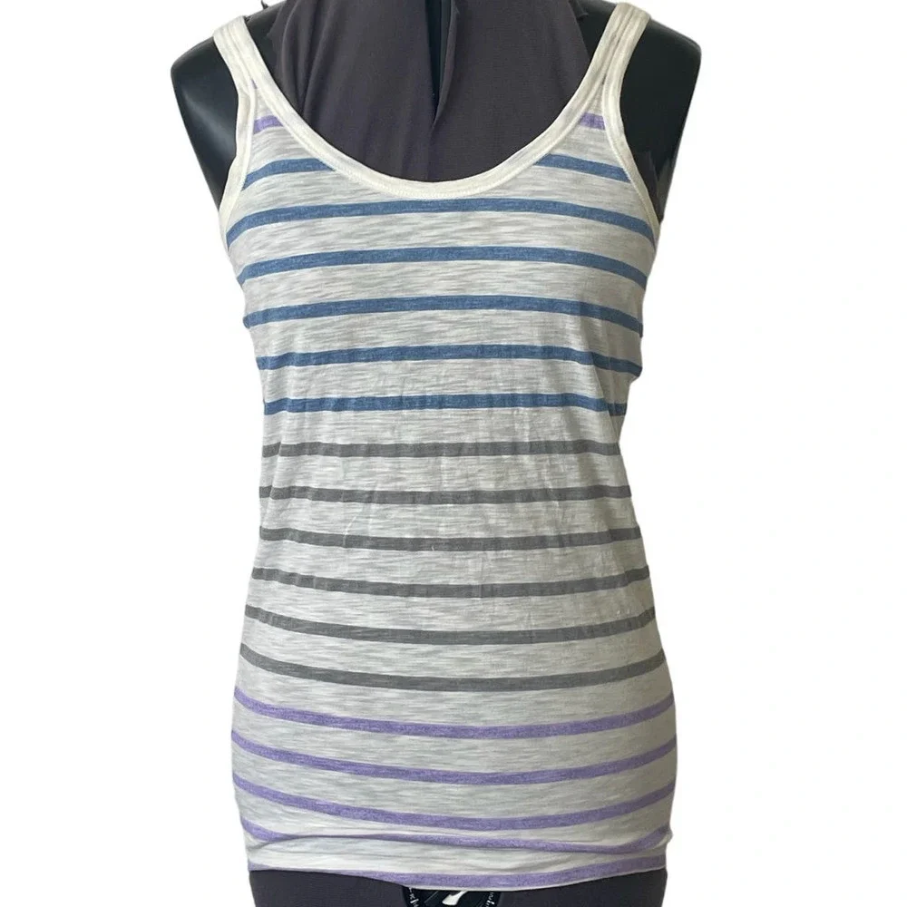 Banana Republic White Tank Top with Blue Purple and Gray Stripes • Size M 🔴
